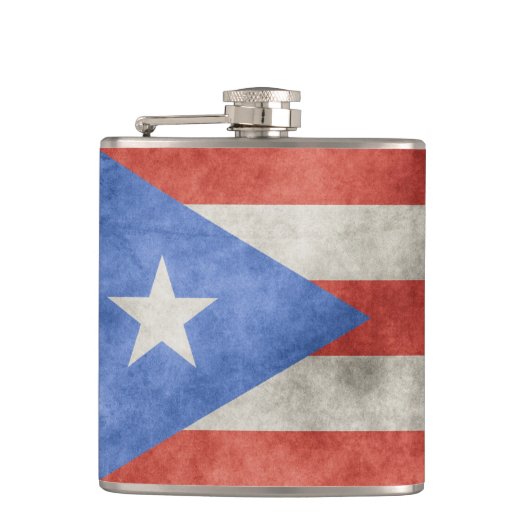 Puerto Rico Grunge Vlag Heupfles (Voorkant)