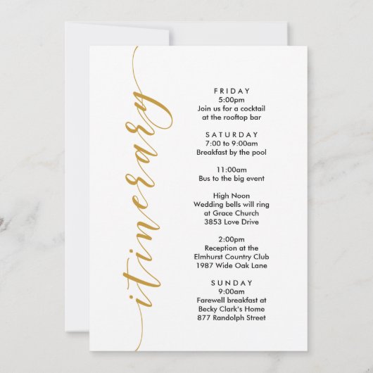 Puerto Rico Huwelijks Welkomstbrief Itinerarium (Achterkant)