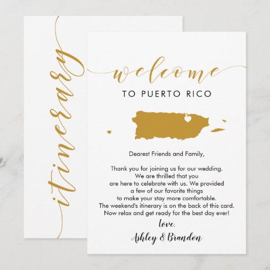 Puerto Rico Huwelijks Welkomstbrief Itinerarium (Voorkant / Achterkant)