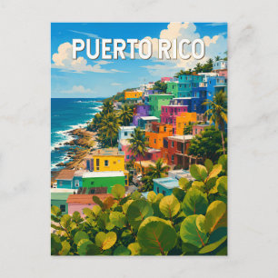 Puerto Rico Illustratie Reis Kunst Vintage Briefkaart