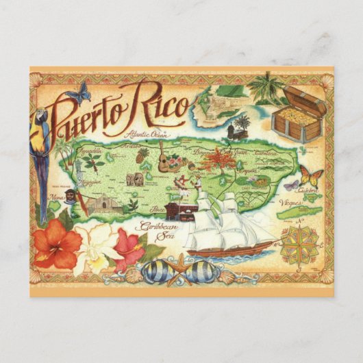 Puerto Rico Kaart Ansichtkaart (Voorkant)