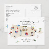 Puerto Rico Kaart Destination Wedding Sla de datum (Voorkant / Achterkant)
