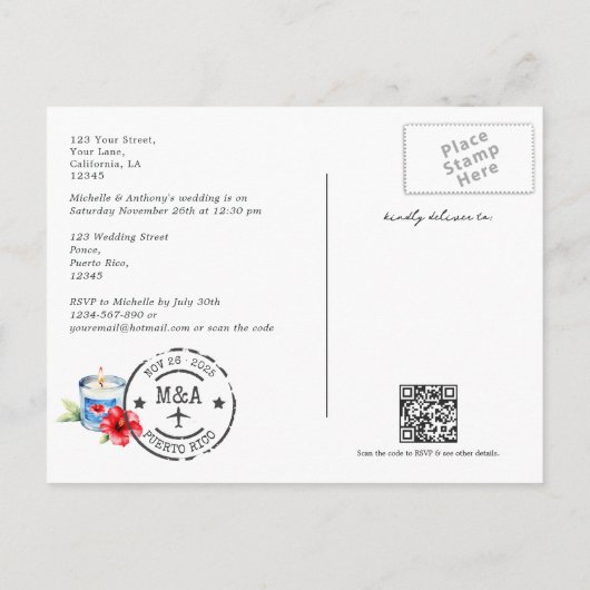 Puerto Rico Kaart Destination Wedding Sla de datum (Achterkant)