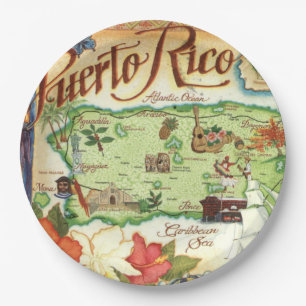Puerto Rico Kaart  Papieren Bordje