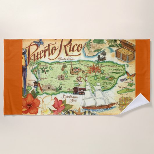 Puerto Rico Kaart Strandlaken (Voorkant)