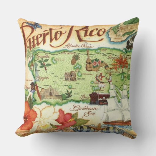 Puerto Rico Kaart Worp Kussen (Voorkant)