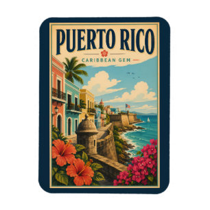 Puerto Rico Kust Illustratie Reis Kunst Vintage Magneet