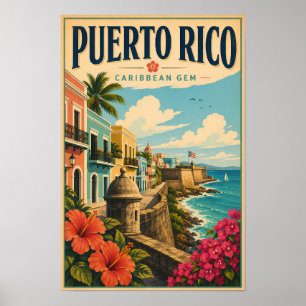 Puerto Rico Kust Illustratie Reis Kunst Vintage Poster