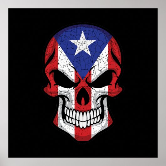 Puerto Rico Lachende Schedel Vlag Poster (Voorkant)