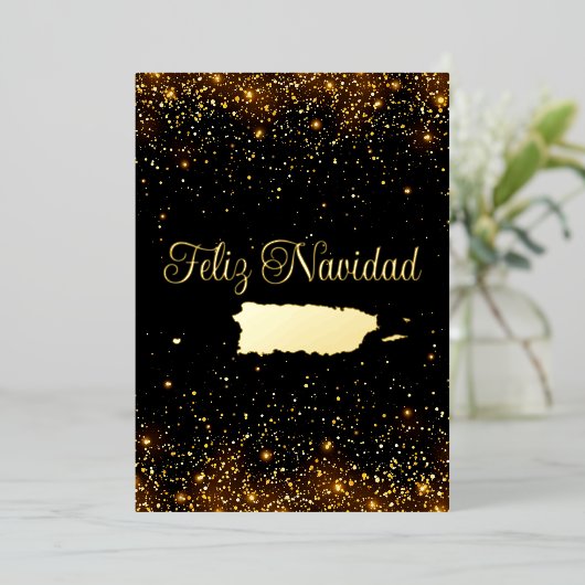 Puerto Rico Map Feliz Navidad Glitter Kerstmis Folie Feestdagenkaart (Staand Voorkant)