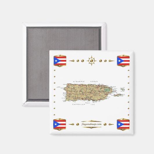 Puerto Rico Map + Flags Magnet (Voorkant / Achterkant)