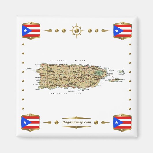 Puerto Rico Map + Flags Magnet (Voorkant)