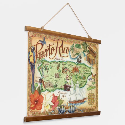 Puerto Rico Map Hangend Wandkleed (Gebogen)