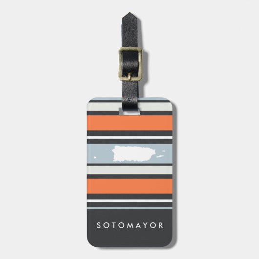 Puerto Rico Map: Moderne strepen: Gepersonaliseerd Bagagelabel (Voorkant verticaal)