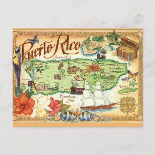 Puerto Rico Map Postcard Briefkaart (Voorkant)