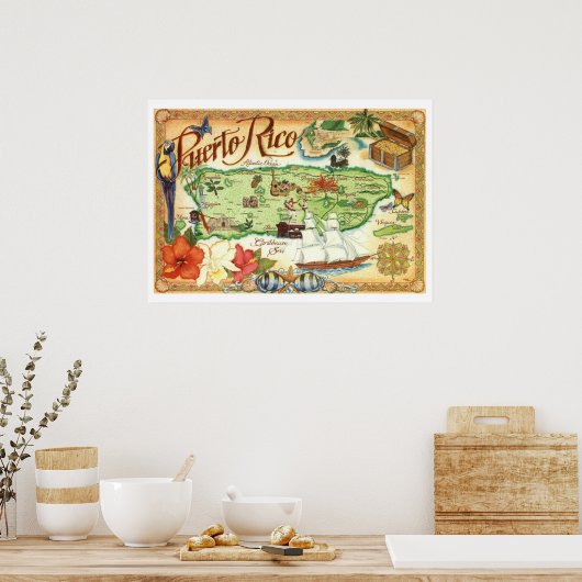 Puerto Rico Map Poster (Keuken)
