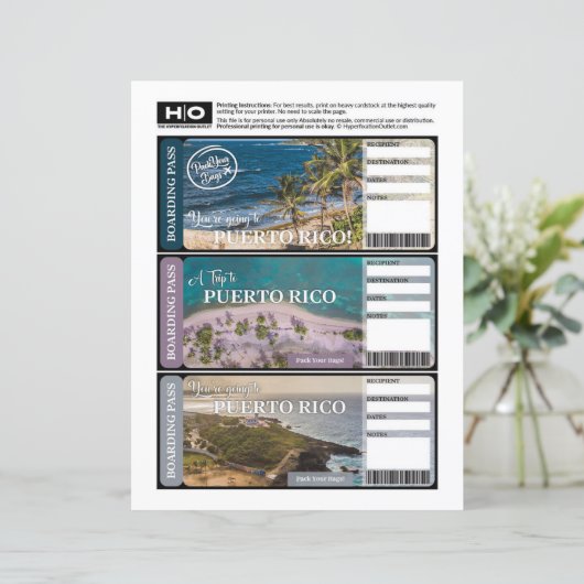 Puerto Rico Mock Ticket voor reizen en evenementen (Staand voorkant)