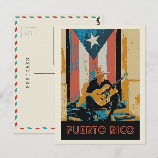 Puerto Rico, muzikant en Briefkaart onder de vlag (Voorkant / Achterkant)