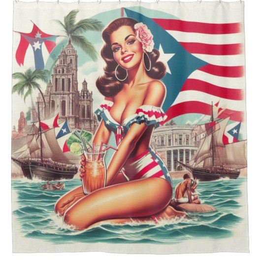  Puerto Rico Pin-Up Douchegordijn (Voorkant)