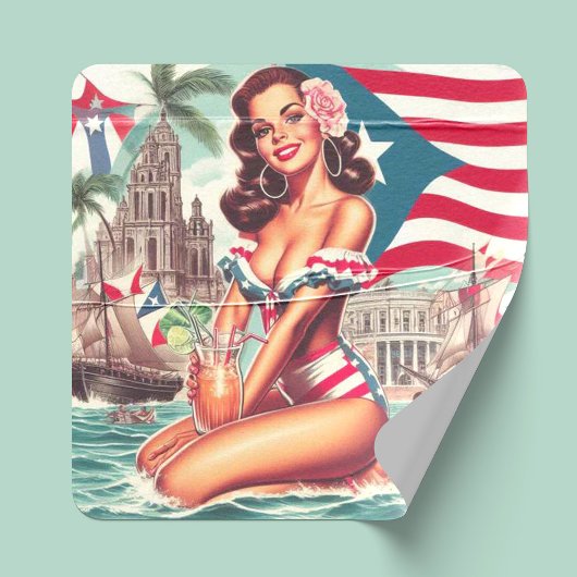  Puerto Rico Pin-Up Vierkante Sticker