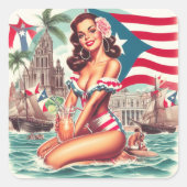  Puerto Rico Pin-Up Vierkante Sticker (Voorkant)