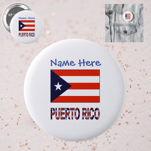 Puerto Rico Puerto Ricaanse vlag Blauwe Personalis Ronde Button 5,7 Cm