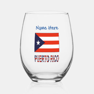 Puerto Rico Puerto Ricaanse vlag Blauwe Personalis Wijnglas Zonder Voet