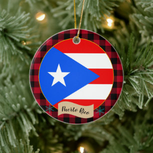 Puerto Rico, Red buffalo plaid & Puerto Ricaanse v Keramisch Ornament