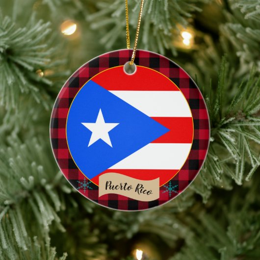 Puerto Rico, Red buffalo plaid & Puerto Ricaanse v Keramisch Ornament (Boom)