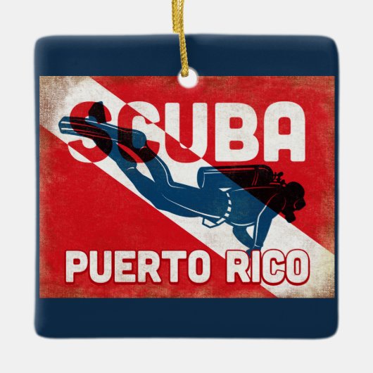 Puerto Rico Scuba Diver - Blue Retro Keramisch Ornament (Voorkant)