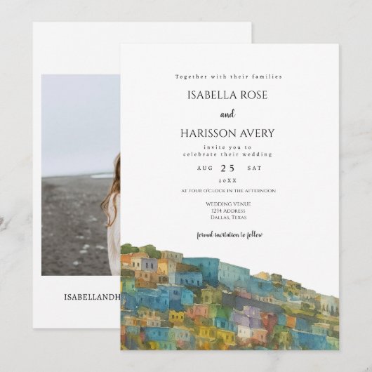 Puerto Rico Skyline Destination Wedding Invitation Kaart (Voorkant / Achterkant)