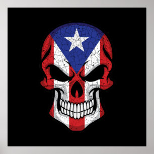 Puerto Rico Smiling Skull Flag Poster