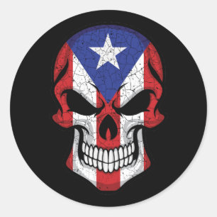 Puerto Rico Smiling Skull Flag Ronde Sticker