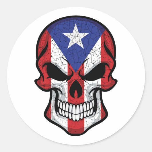 Puerto Rico Smiling Skull Flag Ronde Sticker (Voorkant)