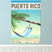 Puerto Rico strand reisposter. Canvas Afdruk (Insitu (Houten vloer))