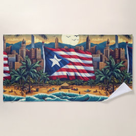 Puerto Rico-strandhanddoek met vlag Strandlaken