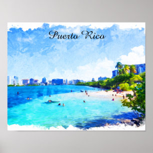 Puerto Rico Tropische Waterverf Schilderij Poster