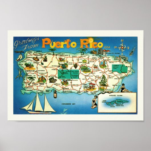 Puerto Rico Vieques Eilanden Afdrukken Poster (Voorkant)