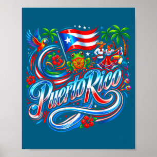 Puerto Rico vlag bloemrijke kikker Boricua hispani Poster