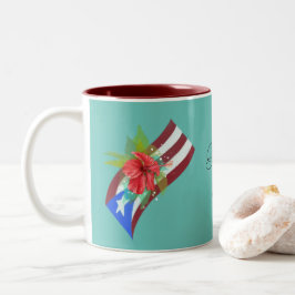 Puerto Rico vlag met flor de maga Tweekleurige Koffiemok