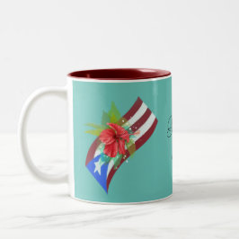 Puerto Rico vlag met flor de maga Tweekleurige Koffiemok