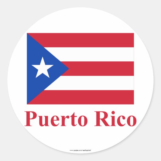 Puerto Rico Vlag met naam Ronde Sticker (Voorkant)