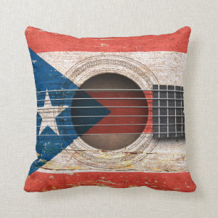 Puerto Rico vlag op de oude akoestische gitaar Kussen