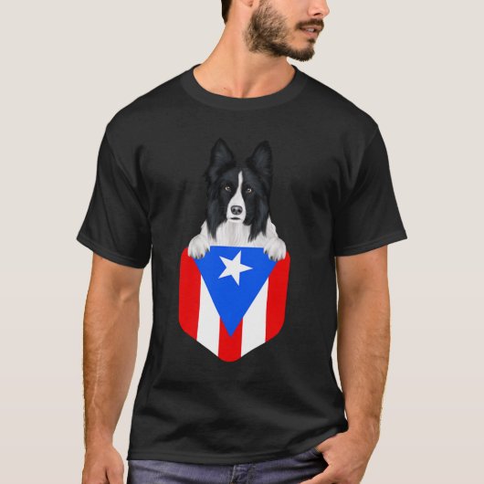Puerto Rico - vlaggengrens collie dog in zakje T-shirt (Voorkant)