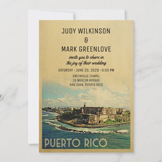 Puerto Rico Wedding Invitation  midden in de eeuw Kaart (Voorkant)
