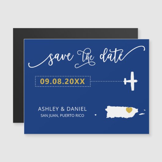 Puerto Rico Wedding Save the Date Card, Map Magnetische Uitnodiging (Voorkant / Achterkant)