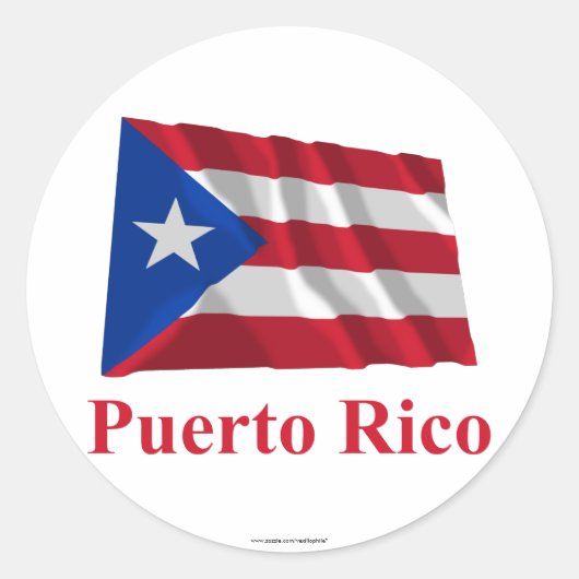 Puerto Rico wuivende vlag met naam Ronde Sticker (Voorkant)