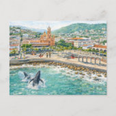 Puerto Vallarta Illustrated Malecón Briefkaart (Voorkant)