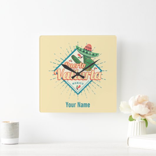 Puerto Vallarta Jalisco Mexico dansende cactus Vierkante Klok (Huis)