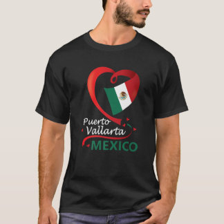 Puerto Vallarta Jalisco Mexico Heart Flag Mexicana T-shirt